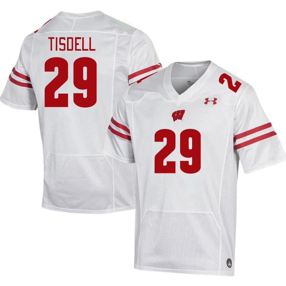 Men #29 A.J. Tisdell Wisconsin Badgers College Football Jerseys Stitched Sale-White - Click Image to Close